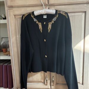 Debra Murray Black Cardigan with Gold Button Accent Sz L